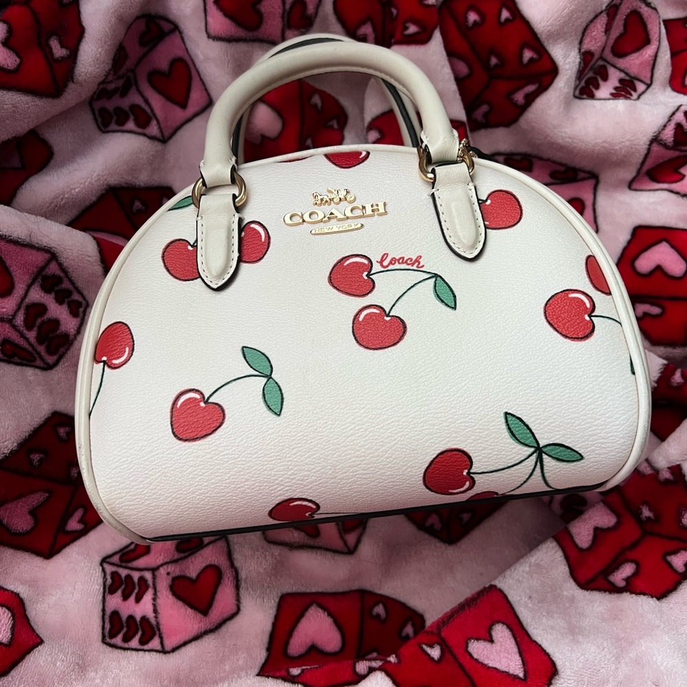 Coach White and Red Cherry Print Satchel